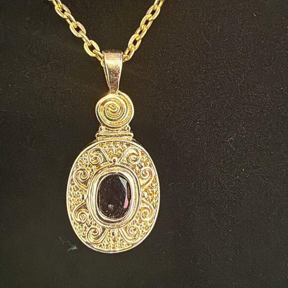 Jewelry Necklace Spiral Pattern Garnet Gem Stone 10" Length Art Deco Design - Picture 4 of 7